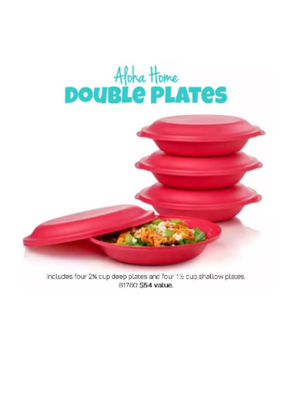 Tupperware Aloha Double Plates Pink W/Lids Set of 4 New